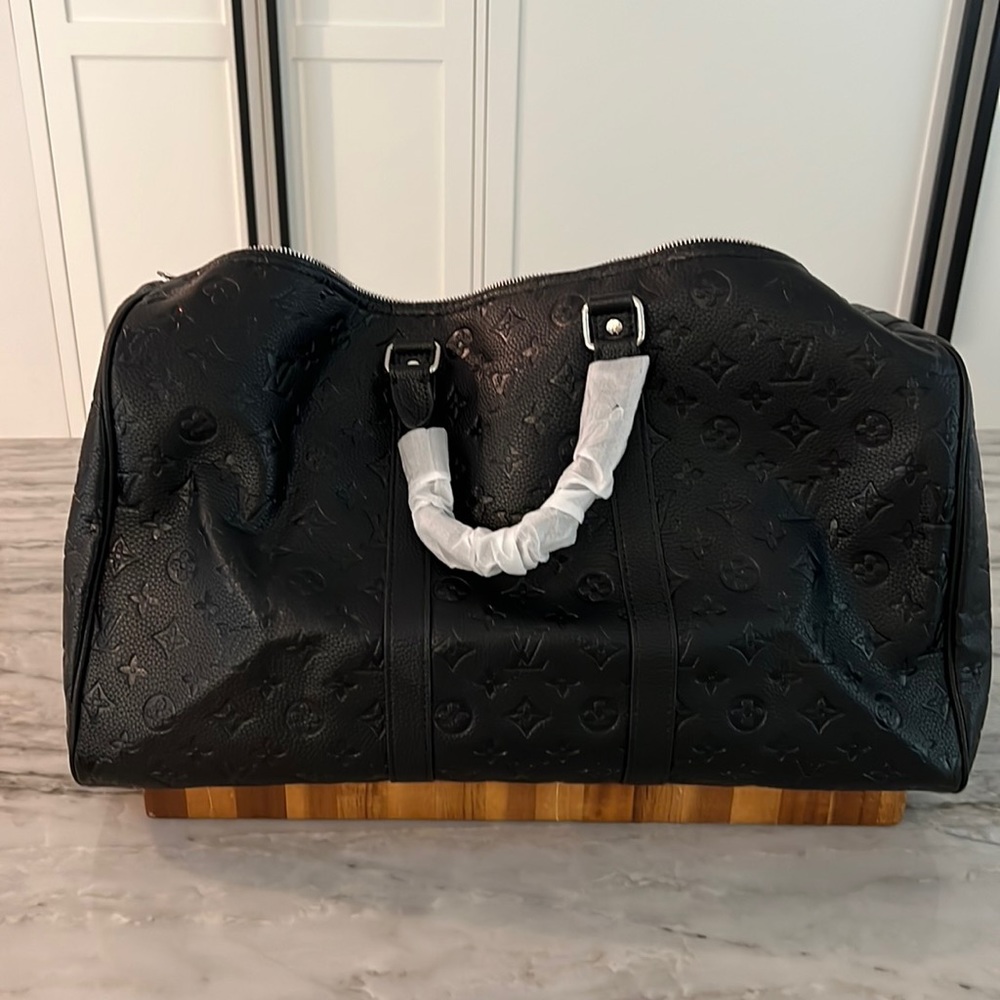 NWT Black Pebbled Leather, Embossed Duffle